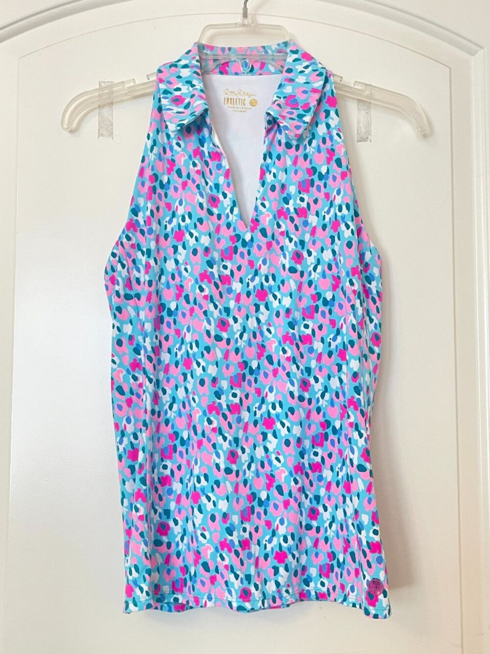 Lilly Pulitzer Luxletic Lakelyn Bra Polo Top Multi Hottie Dottie Small